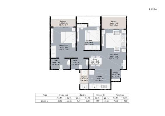 Kohinoor Westview Reserve 2 BHK Floor Plan