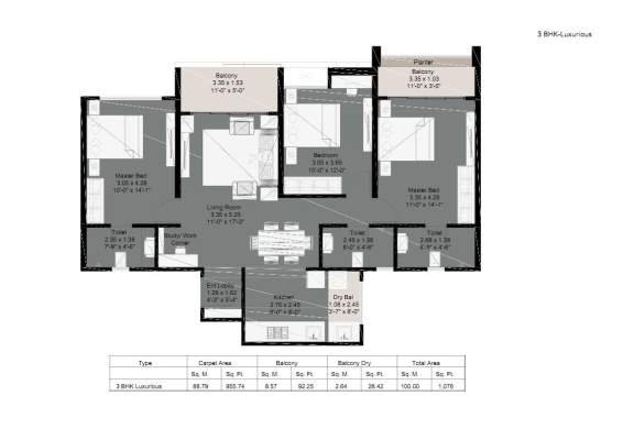 Kohinoor Westview Reserve 3 BHK Floor Plan