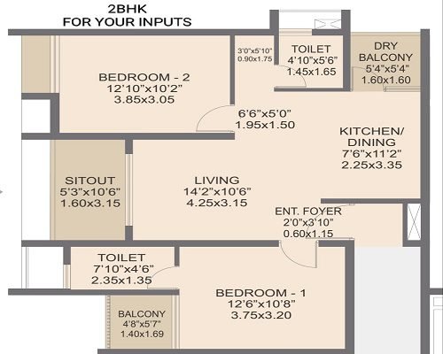 Rohan Nidita Hinjewadi 2 BHK Floor Plan