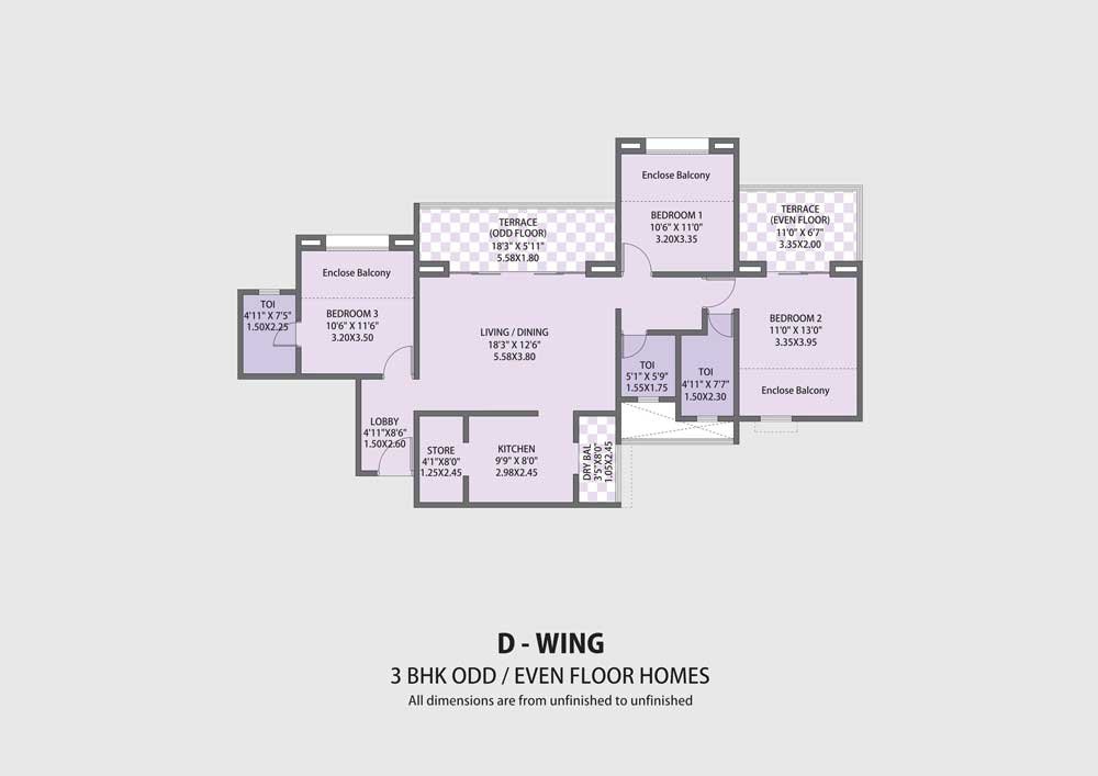 Pethkar Siyona Punawale 3 BHK Floor Plan
