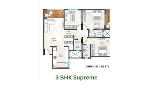 Magnus Parkway Kiwale 3 BHK Floor Plan