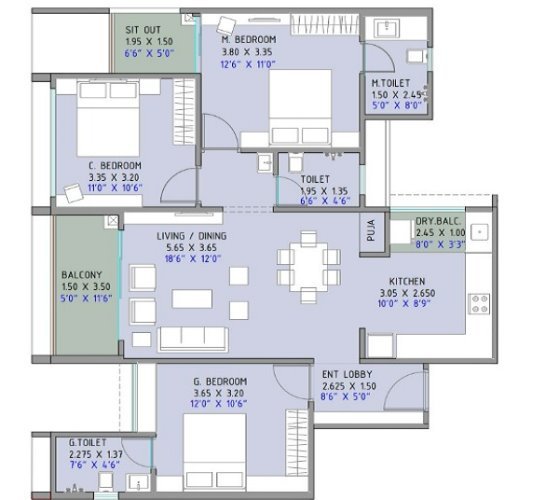 Austin Lush Tathawade Pune 3 BHK Floor Plan