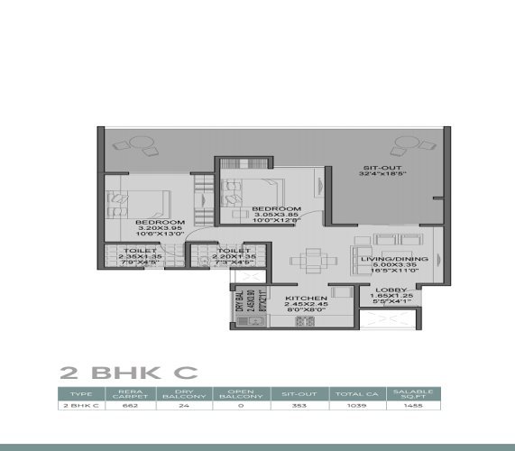Vision New Ville Wakad 2 BHK Floor Plan