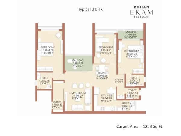 Rohan Ekam Balewadi 3 BHK FLoor PLan