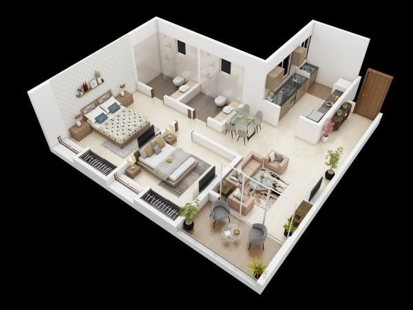 Kalcon Zenone Wakad 2 BHK Floor Plan