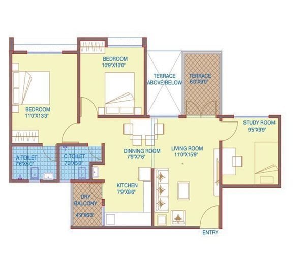 Austin County Tathawade Resale Flats 3 BHK Floor Plan