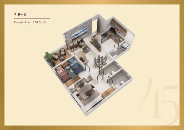 45 Shashwat Heights Punawale 2 BHK Floor Plan