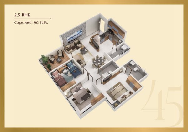 45 Shashwat Heights Punawale 2.5 BHK Floor Plan
