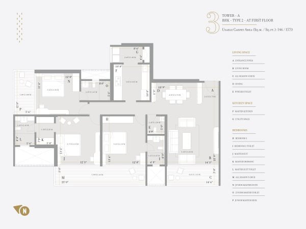 Kolte Patil 24K Manor 3 BHK Floor Plan