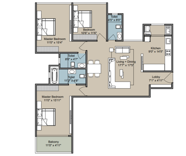 Saheel I Trend Chinchwad 3 BHK Floor Plan