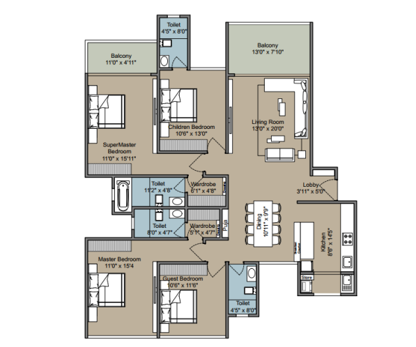 Saheel I Trend Chinchwad 4 BHK Floor Plan