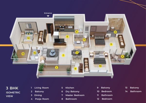 AR Atlas Wakad 3 BHK Floor Plan