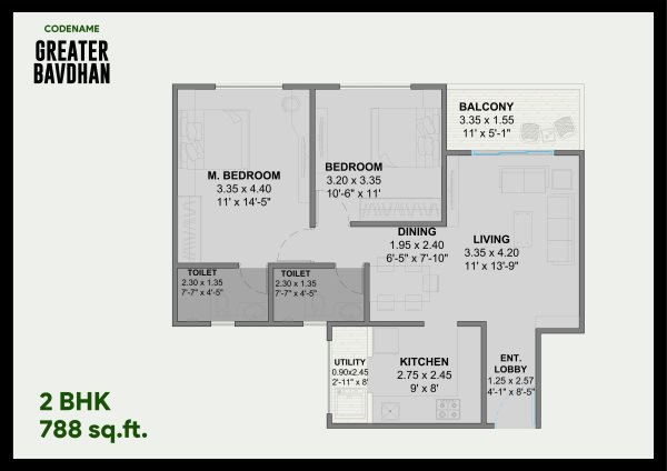 Codename Greater Bavdhan 2 BHK Floor Plan