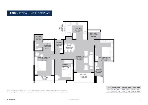 Codename 63 Tathawade 3 BHK Floor Plan
