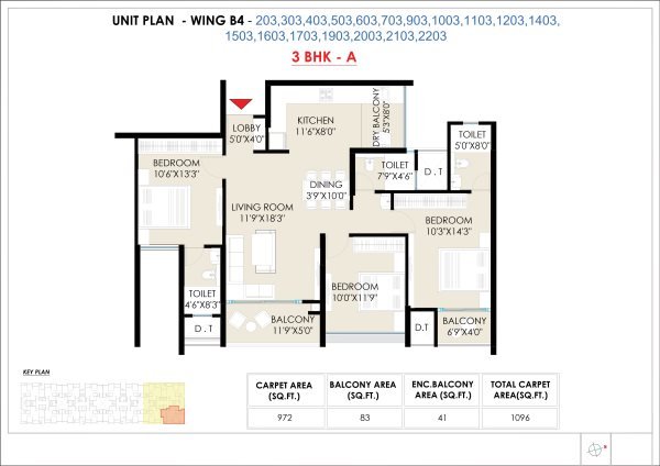 Saniket The Rising Ravet Kiwale 3 BHK Floor Plan