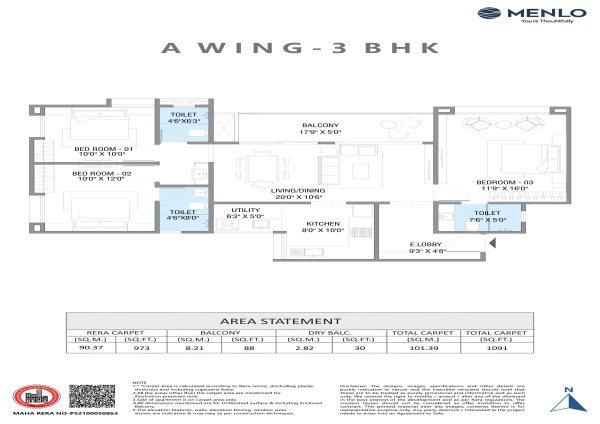 Menlo Codename Live Cool 3 BHK Floor Plan