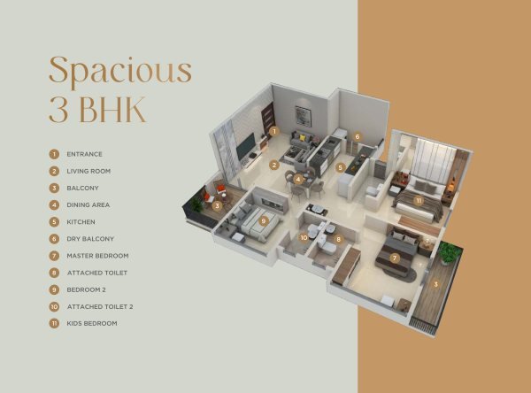 Panoreeva Greens Chinchwad 3 BHK Floor Plan