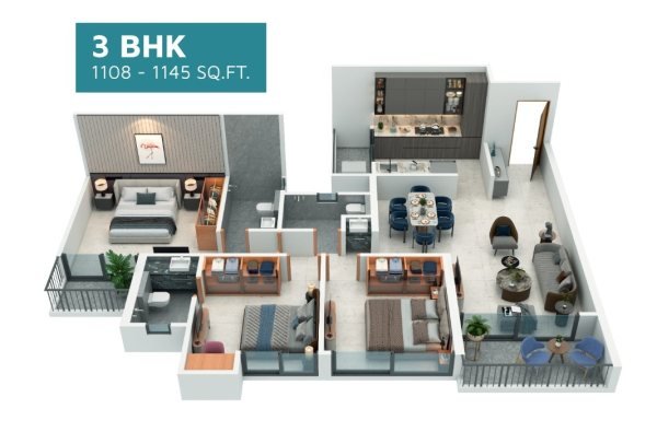 Namrata Irise Punawale 3 BHK Floor Plan