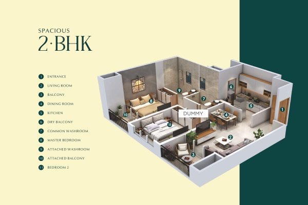 Codename Sky Tathawade 2 BHK Floor Plan
