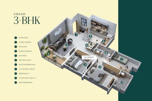 Codename Sky Tathawade 3 BHK Floor Plan