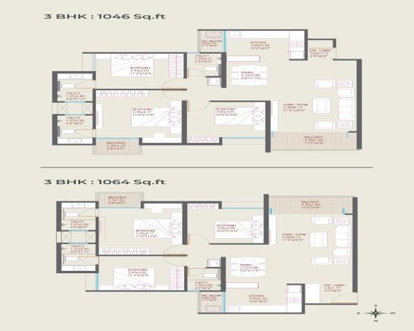 Sonai Clara Ravet 3 BHK Floor Plan